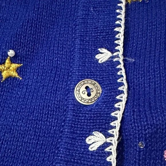 Vintage Blue Festive Christmas Cardigan Size Large - Picture 9 of 13